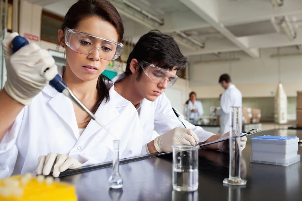 Serious science students working in a laboratory